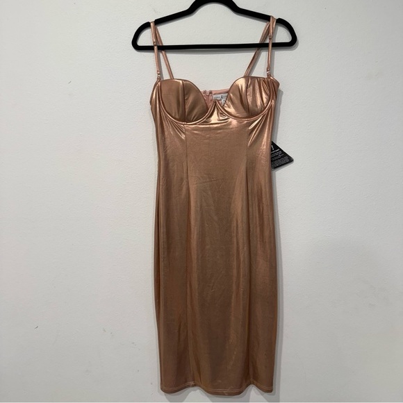 Rare London Rose Gold Plunge Pencil Dress in High Shine 6 - Picture 2 of 7